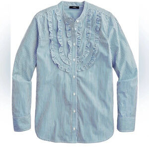 J. Crew like new condition xxs blue and white ruffle front button down blouse